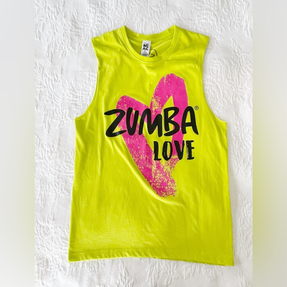 Zumba® Love Muscle Tank Top Zumba Yellow and Pink Instructor Tee Shirt XS S